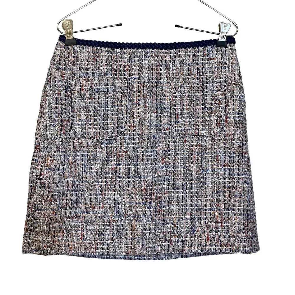 Ann Taylor LOFT Boucle Tweed Straight Pencil Skirt zippers Size 2P Blue white